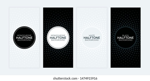 Black and white gradient banners with halftone textures. Monochrome banner set.