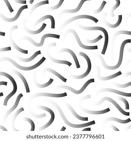 Black and white gradient curved lines isolated on white background. Transparent Bold Squiggles. Monochrome geometric seamless pattern.