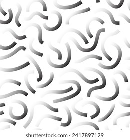 Black and white gradient curved lines isolated on white background. Transparent Bold Squiggles. Monochrome geometric seamless pattern.