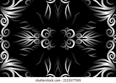 Black and white gradient flower art pattern of traditional batik ethnic  ornament for wallpaper background ads sticker or clothing