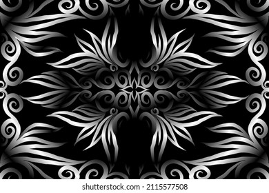 Patrón de arte de flores de gradiente negro y blanco de adorno étnico de batik tradicional para anuncios de fondo de papel pintado pegatina o ropa