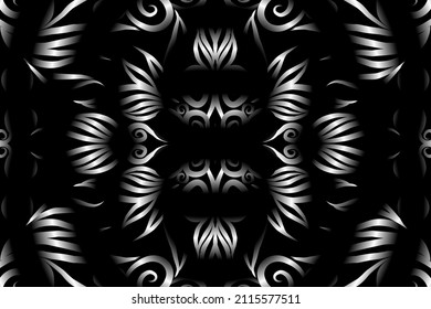 Black and white gradient flower art pattern of traditional batik ethnic  ornament for wallpaper background ads sticker or clothing