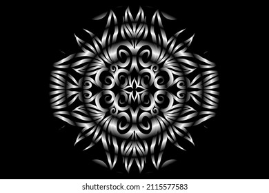 Black and white gradient flower art pattern of traditional batik ethnic  ornament for wallpaper background ads sticker or clothing