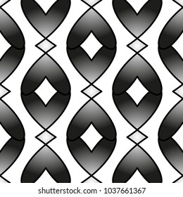 Black and white gradient oval and rhombus seamless pattern