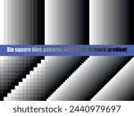 Black to white gradient in square tiles, seamless vector pattern, grey scale, contrasting tones, collection of six