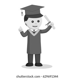 black and white graduate male student holding diploma black and white style
