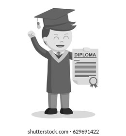 black and white graduate male student showing his diploma black and white style
