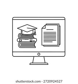 Blanco y negro del casquillo de la graduación y de los documentos en una pantalla de ordenador