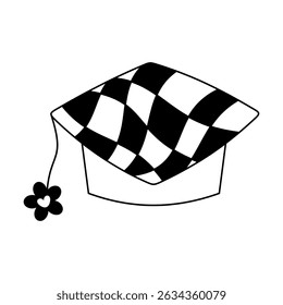 Black and white Graduation Cap doodle, school, university, education, cute seasonal hand drawn vector illustration in flat style	

