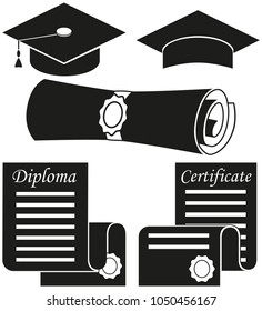 Black and white graduation silhouette set 5 elements. 