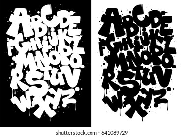 Black and white graffiti alphabet, font vector