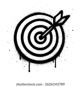 Arte em grafite em preto e branco com um alvo em forma de alvo atingido por uma seta no centro.