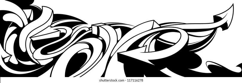 Black and white graffiti background. Horizontal graffiti banner. Vector EPS 10 illustration.