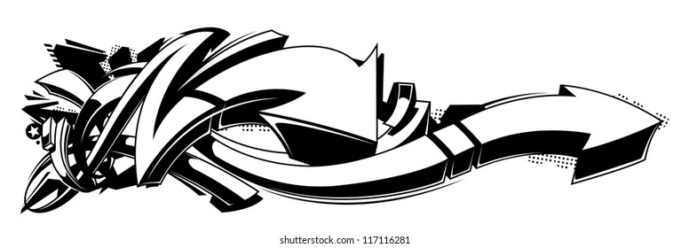 Black and white graffiti background. Horizontal graffiti banner. Vector EPS 10 illustration.