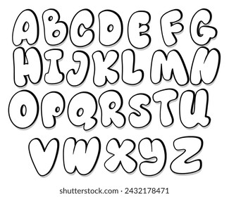 Black and White Graffiti bubble font shaped alphabet set