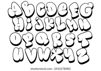 Black and White Graffiti bubble font shaped alphabet set