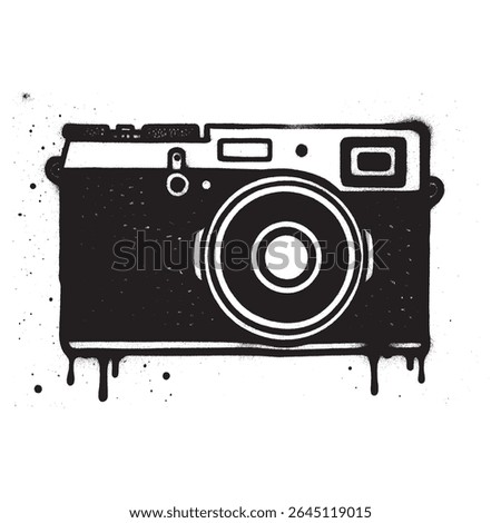 Black and White Graffiti Camera Illustration with Paint Drips.	