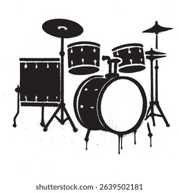 Black and White Graffiti Drum Set Illustration with Spray Paint Style