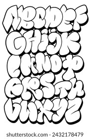 Black and White Graffiti font shaped alphabet set