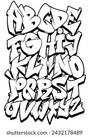 Conjunto de letras en forma de fuente Graffiti en blanco y negro