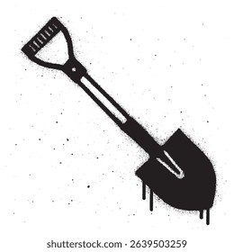 Black and White Graffiti Shovel Spray Paint Stencil with Drips.	
