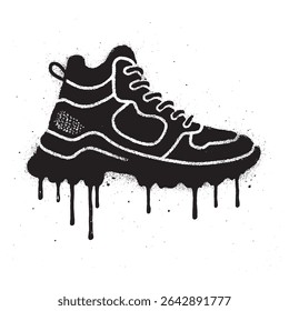 Ilustração de Sneaker de Graffiti Preto e Branco com gotas de tinta de pulverização.