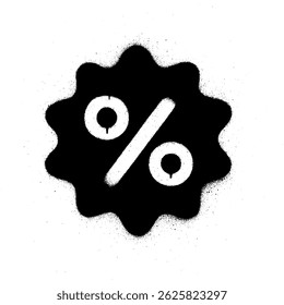 Black and White Graffiti Spray Paint Percent Symbol on Starburst Shape.
