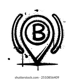 Black and White Graffiti Spray Painted gps money location on white background
