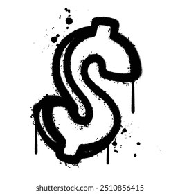 Preto e branco Graffiti Spray Pintado sinal de dólar no fundo branco