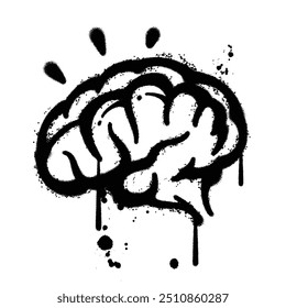 Black and White Graffiti Spray Painted brain on white background