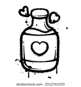 Black and White Graffiti Spray Painted love potion on white background