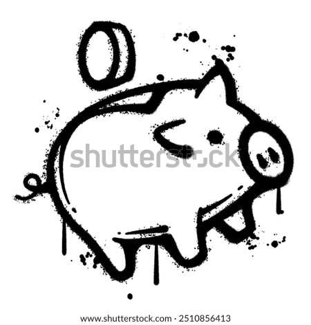 Black and White Graffiti Spray Painted piggy bank on white background