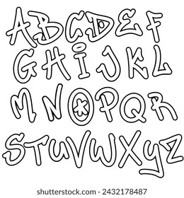 Black and White Graffiti Tagging font shaped alphabet set