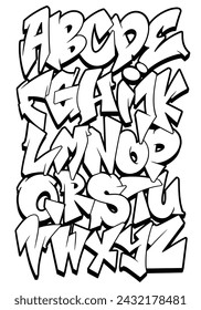 Black and White Graffiti Wild style font shaped alphabet set