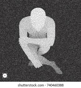 Black and white grainy design. Pointillism pattern with optical illusion. Stippled vector illustration.
