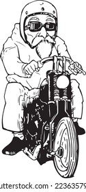black and white grandpa rides a custom motorbike for logo or design clothes illustration-vector. EPS