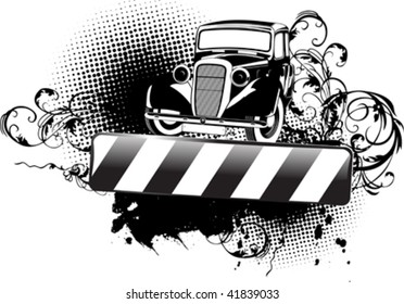 Black And White Grange Old Auto And Curves Banner.