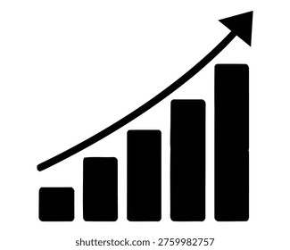 A black and white graph showing an upward trend with a rising arrow