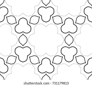 Black and white graphic background, seamless line pattern in arabian style. Repeating geometric lace texture for wallpaper, packaging, banner, invitation, business card, fabric print.