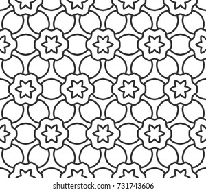 Black and white graphic background, seamless line pattern in arabian style. Repeating geometric lace texture for wallpaper, packaging, banner, invitation, business card, fabric print.