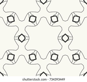 Black and white graphic background, seamless line pattern in arabian style. Repeating geometric lace texture for wallpaper, packaging, banner, invitation, business card, fabric print.