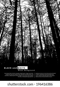 Black and white graphic background with trees. Vector illustration