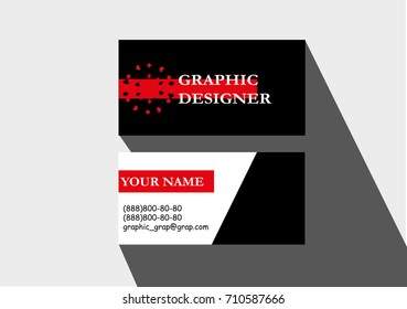 Black white graphic card with red hearts lines 