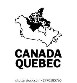 A black and white graphic depicts the map of canada with quebec prominently highlighted