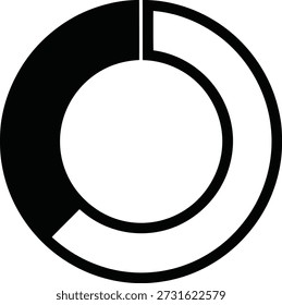 Eine Schwarz-Weiß-Grafik stellt ein Teil-Donut-Diagramm oder ein Segment eines Tortendiagramms dar. Der äußere Ring ist dick und schwarz, mit einem weißen Abschnitt, der einen Teil des Ganzen darstellt.