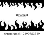 Black and white graphic design featuring a flame-like pattern along the top and bottom edges, creating a decorative border.