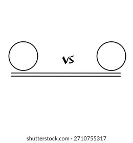 ​Eine schwarz-weiße Grafikdesign-Vorlage mit zwei großen, leeren Kreisen, die über einem Satz paralleler Linien positioniert sind und durch ein verziertes "VS"-Textsymbol in der Mitte getrennt sind.