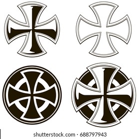 Black and white graphic different cross icons vector set on white background