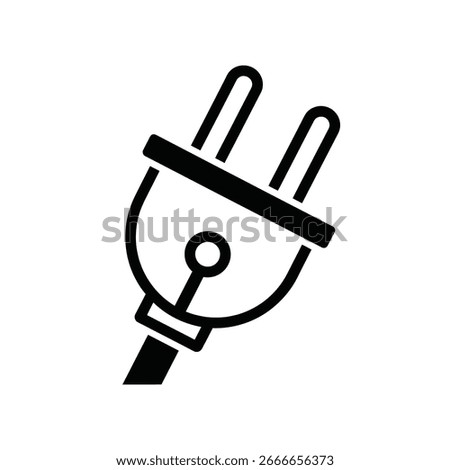 A black and white graphic of an electrical plug. The plug has two prongs and a base, suggesting an electrical connection.