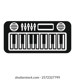 Black and white graphic of an electronic synthesizer for music production